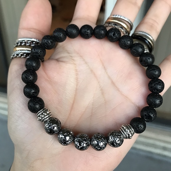 Men or women gun metal electroplated lava bracelet - Picture 6 of 7